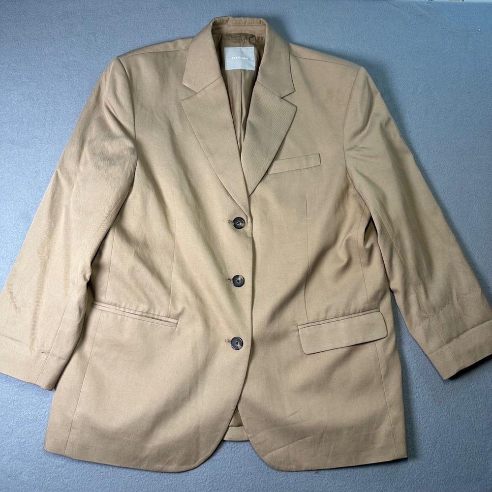 Everlane Womens Khaki Tan Lyocell Cotton 80s Blazer Size‎ 14 Three Button Jacket